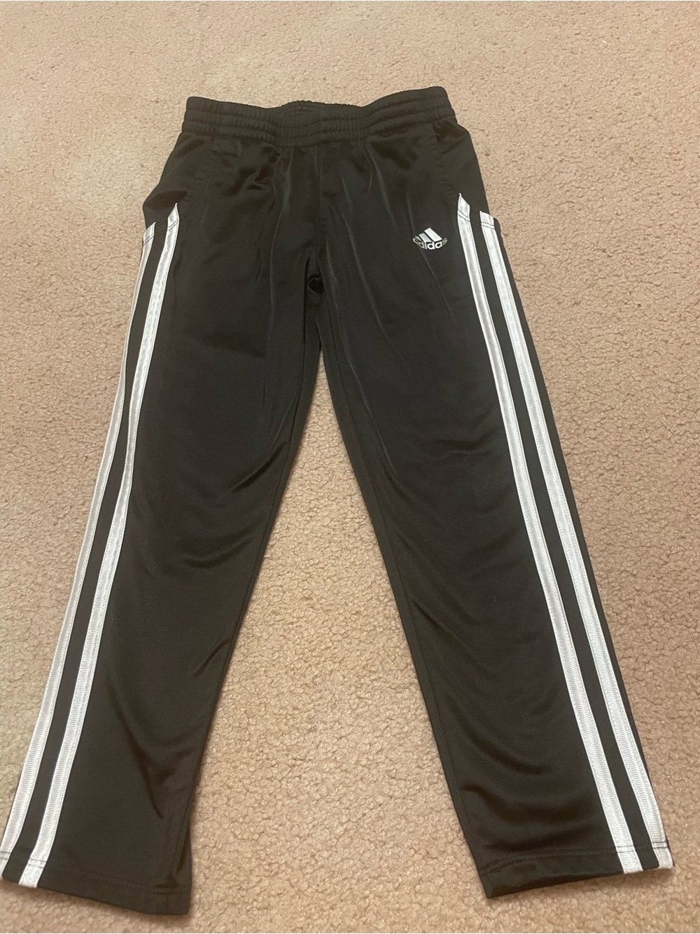Adidas Kids Black Track Pants with White Side Stripes( size: 6)